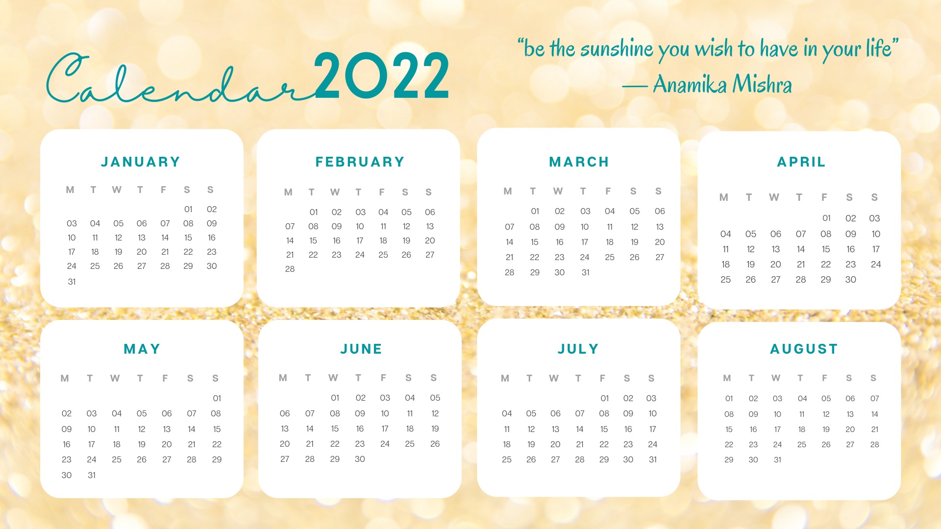 Free Printable Calendar 2022 with Inspiring Quotes